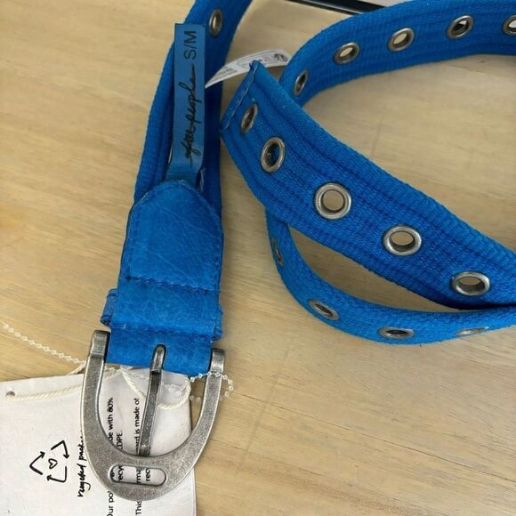 Free people Avril grommet leather woven belt cobalt blue S/M new main image 8